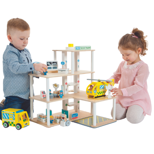 children playing with general hospital toy set