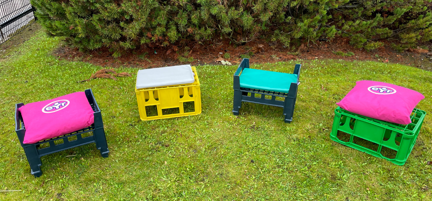 circle time seats made using crates and cushions