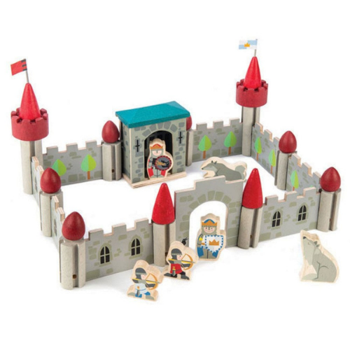 Wooden childrens castle with wolves