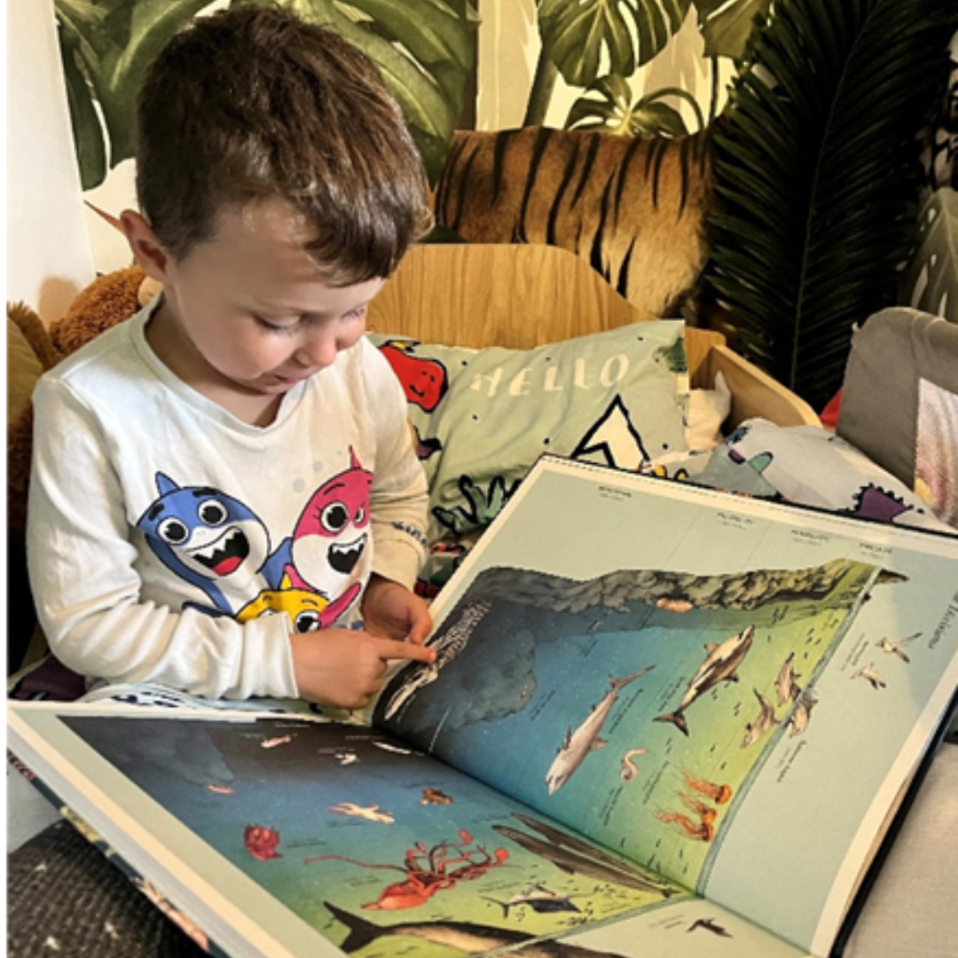 child reading book