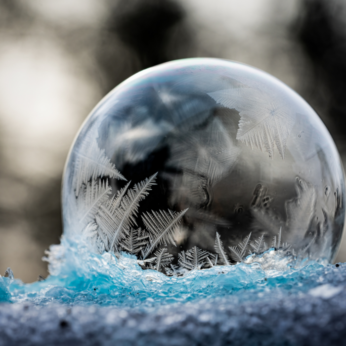 bubble blown into snow