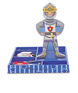 Superhero dress up toy, small cardboard figure stands upright with costume options to the left