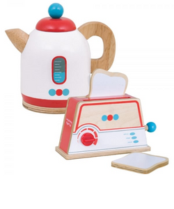 wooden toaster and kettle