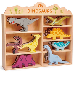 wooden dinosaur figures