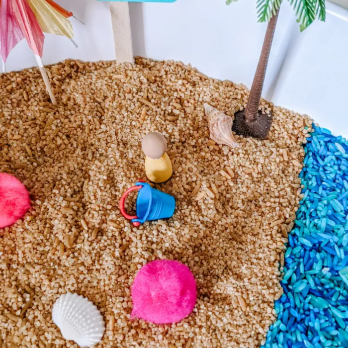 beach theme set up with brown rice