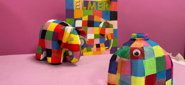 Elmer book with stuffed toy elmer and craft elmer