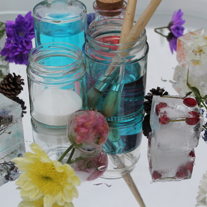 Frozen flowers sensory play 